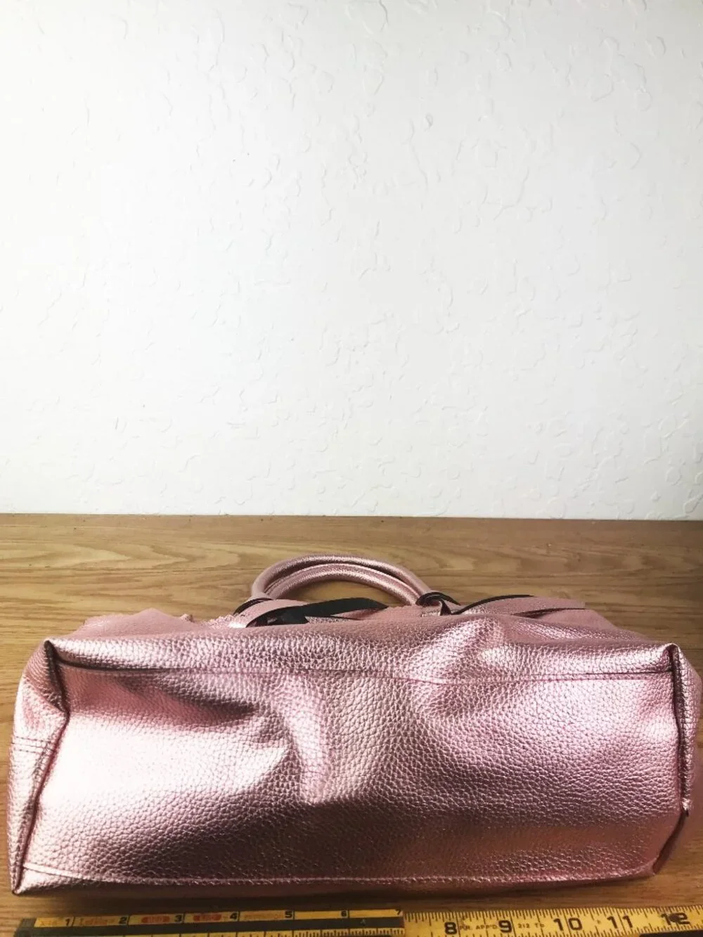 Victoria’s Secret Metallic Pink Tote Bag – Pebbled Faux Leather with Logo Plaque